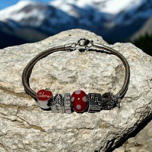 #1 Teacher Gift Charm Bracelet Owl ABC 123 Apple Polka Dot Bead